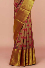 Red silk saree with zari border