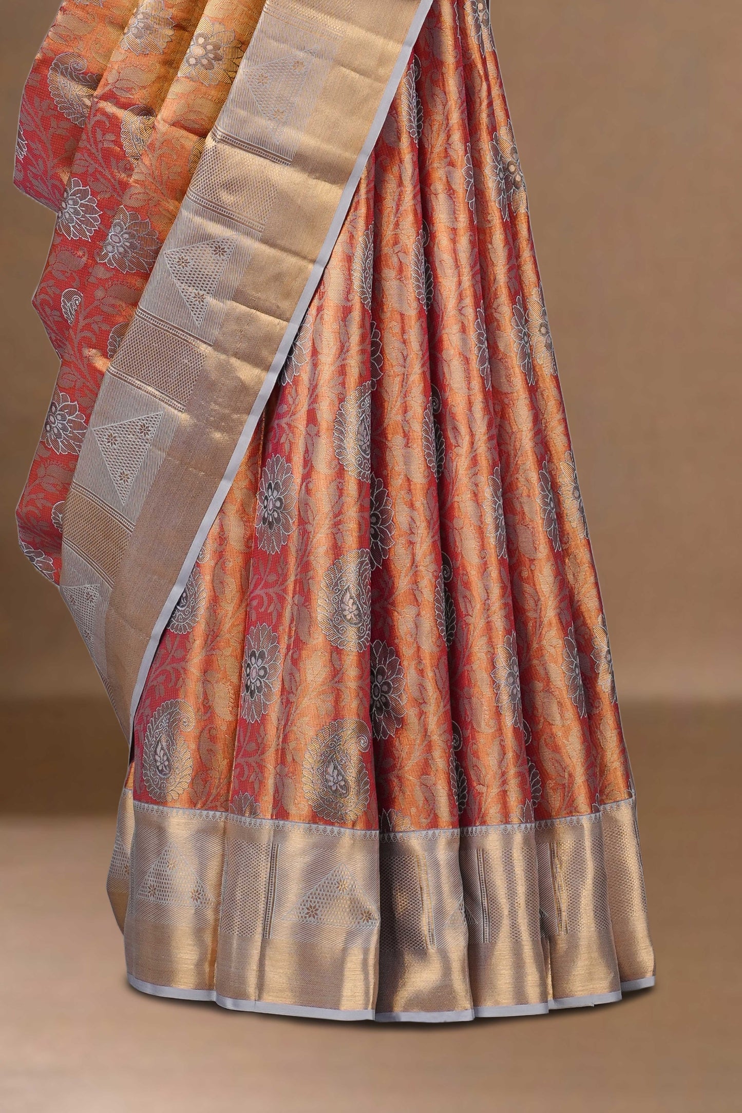 Red silk saree with zari border work