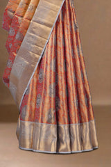 Red silk saree with zari border work