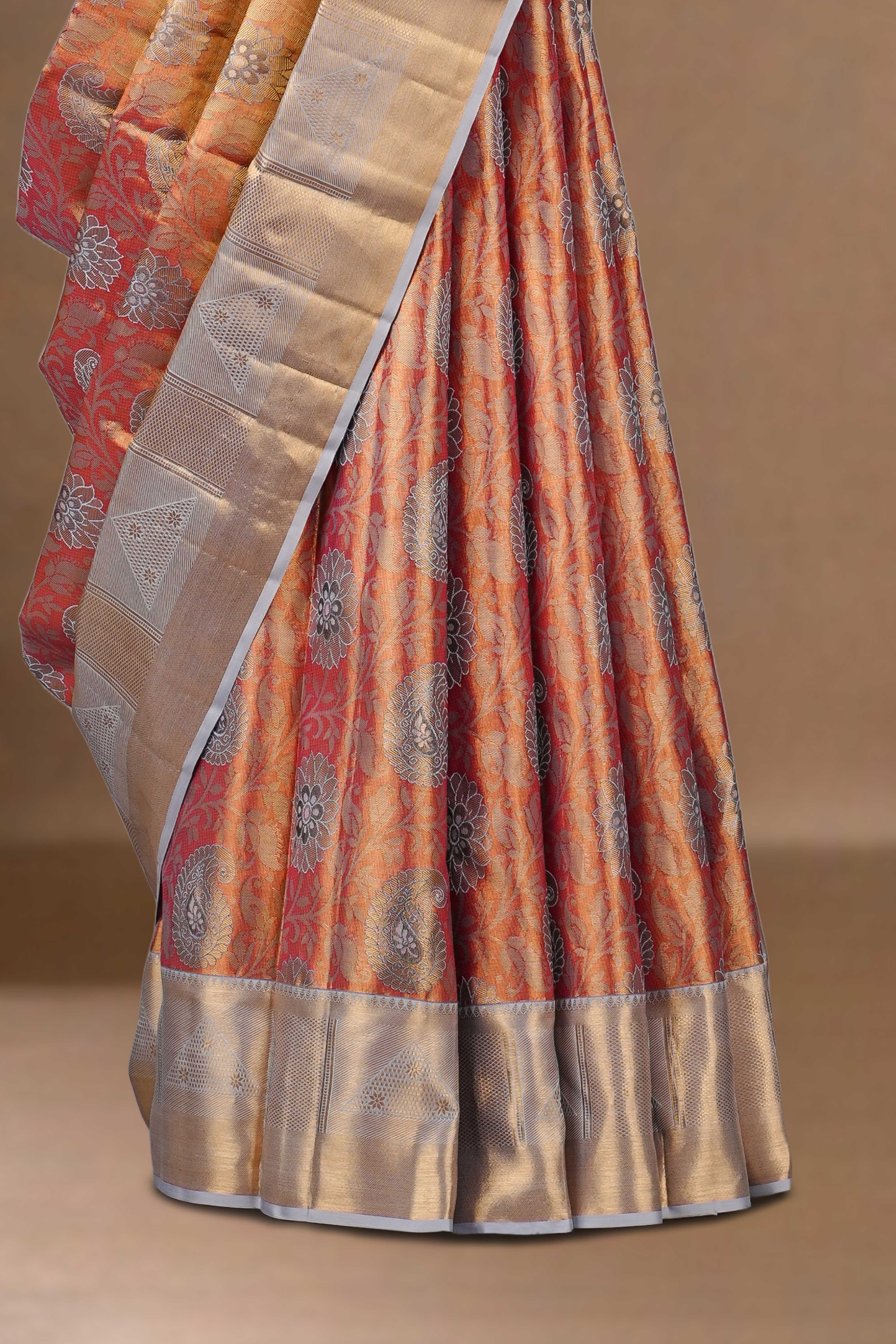 Red silk saree with zari border work