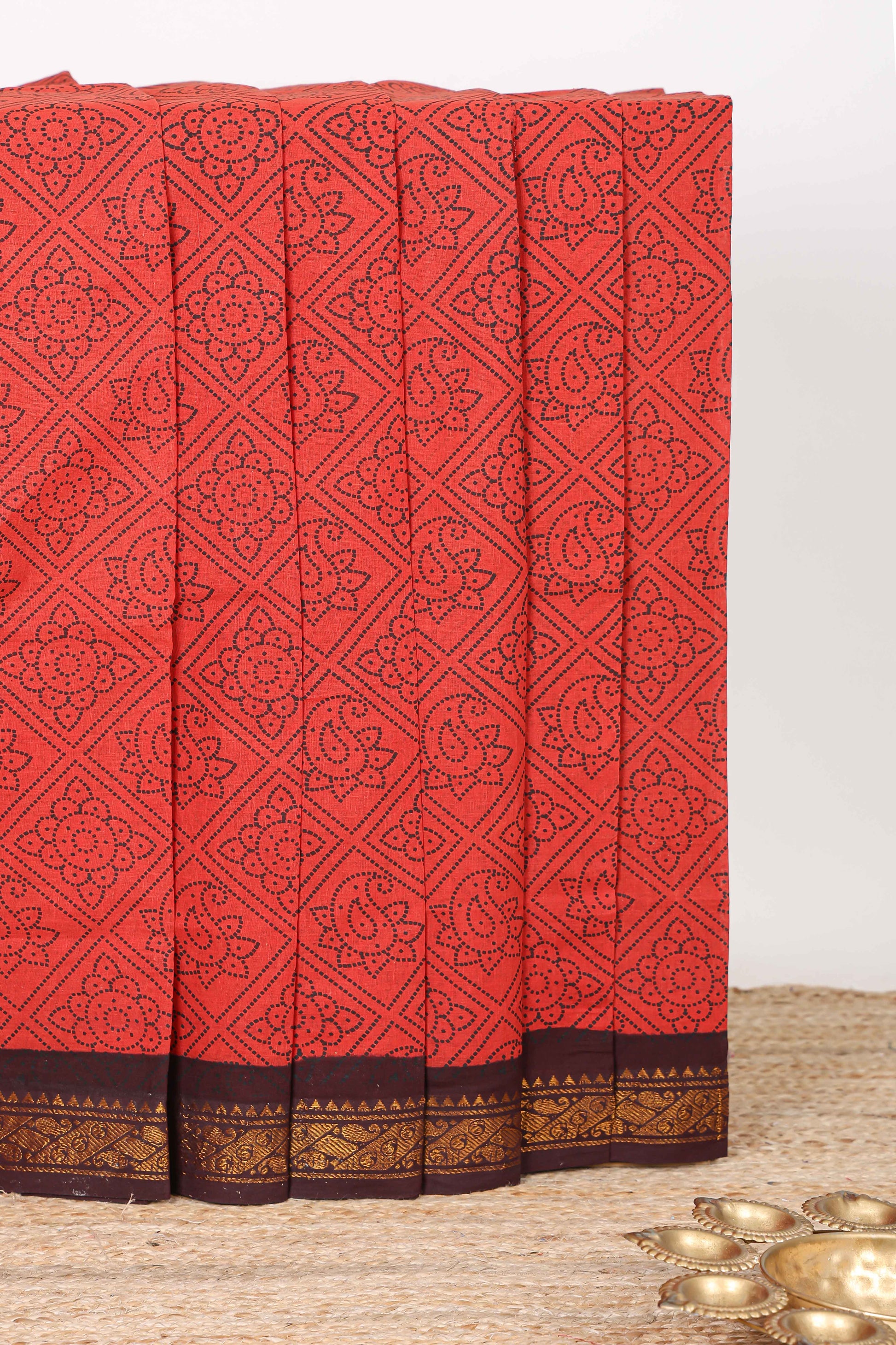 Red sungudi cotton fabric
