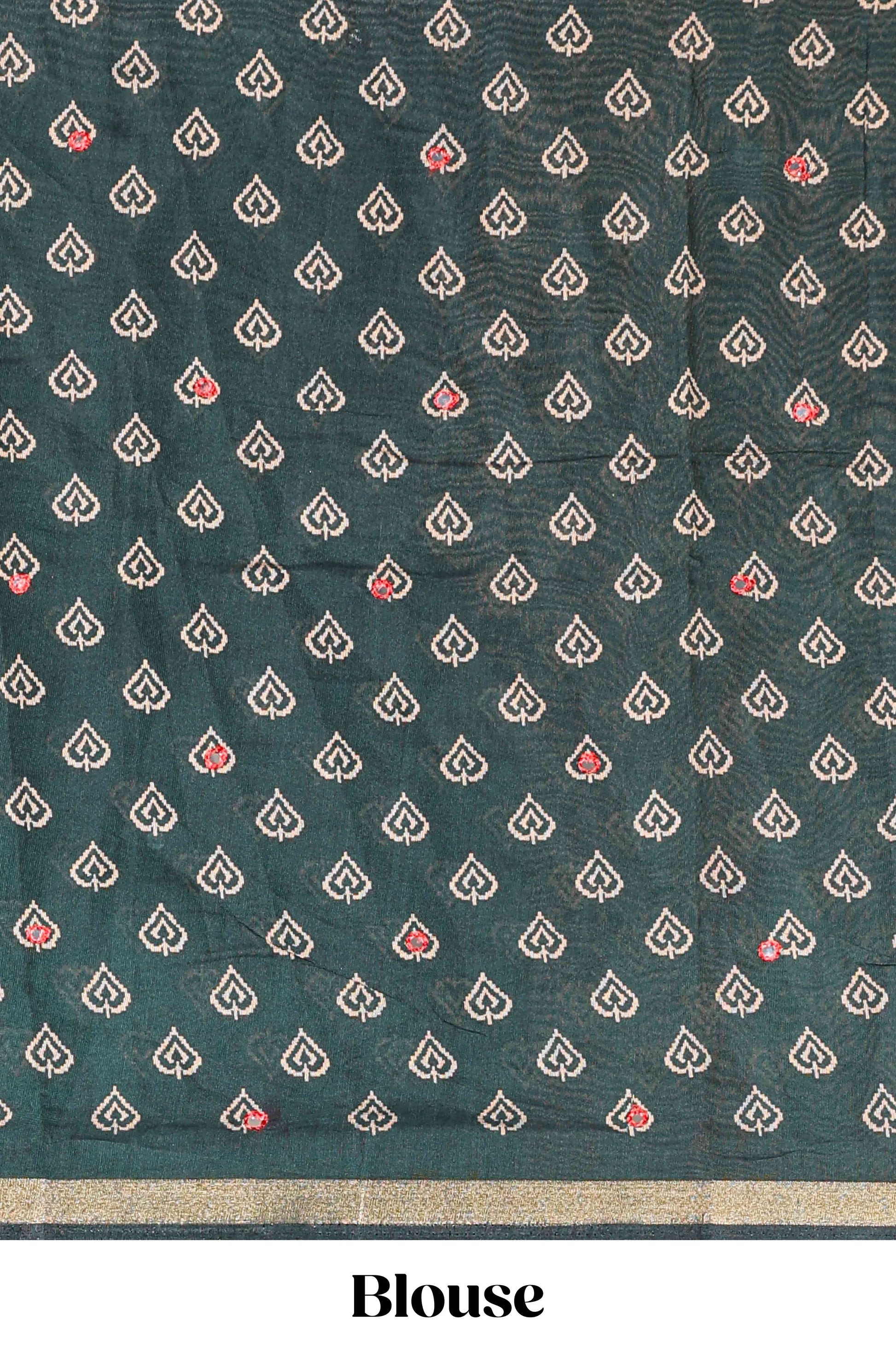 Red traditional chanderi saree mirror work