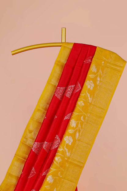 Red yellow tussar silk saree