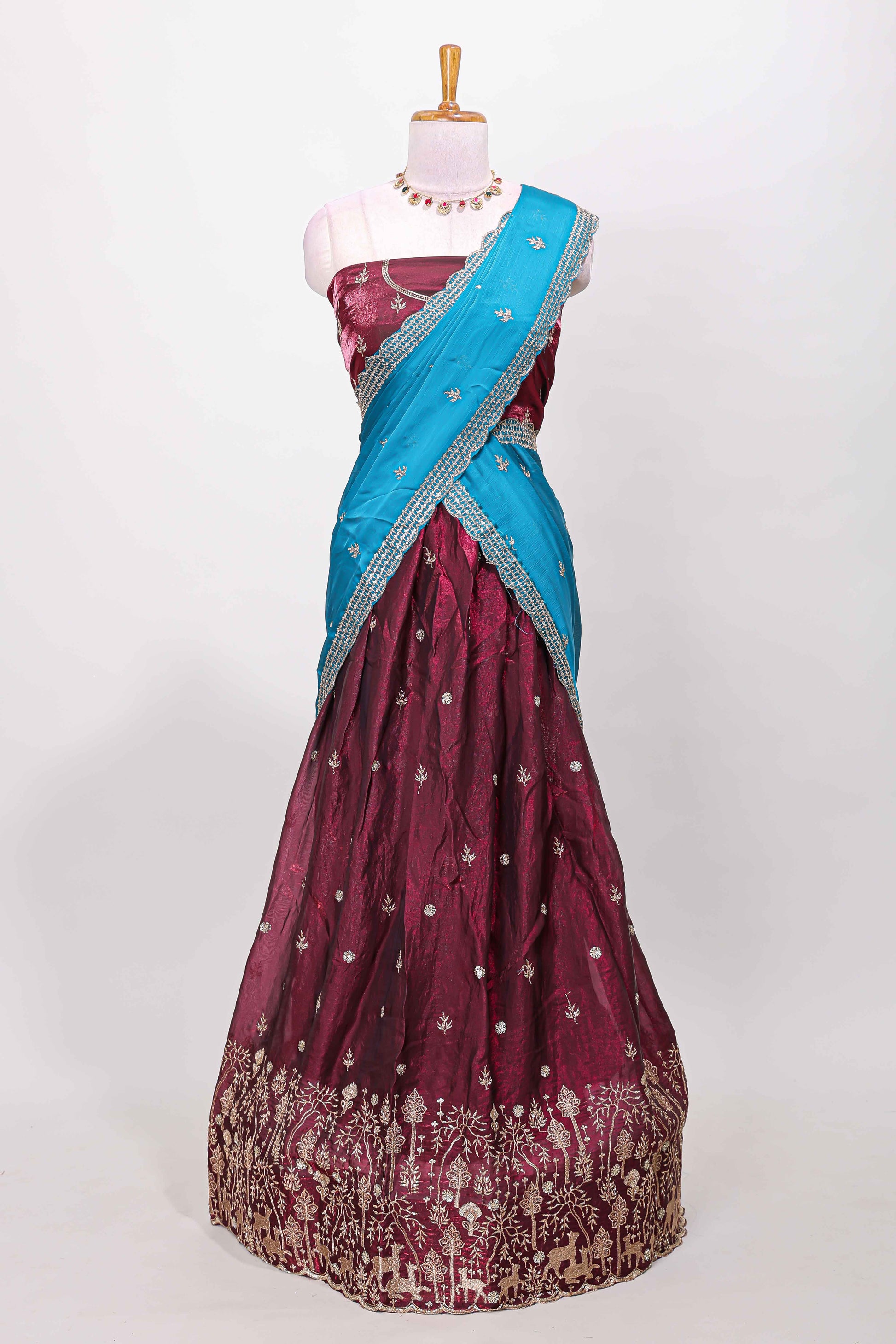 Rich maroon festive attire