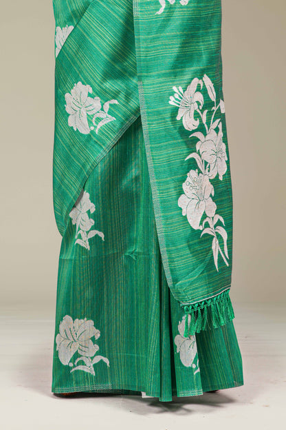 Rich woven texture green saree