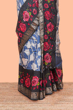 Royal Blue zari border chanderi saree