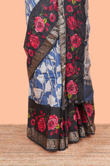 Royal Blue zari border chanderi saree