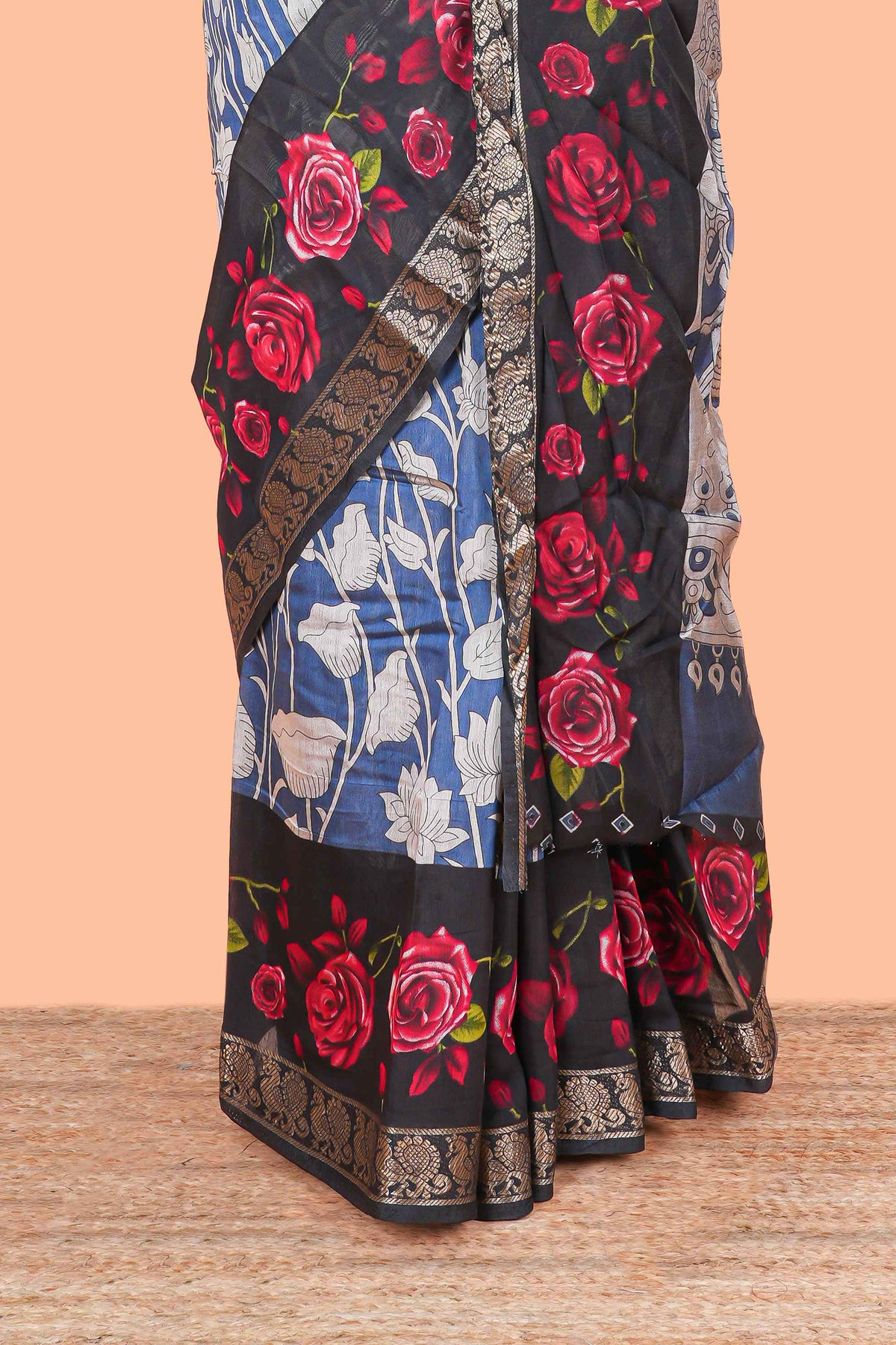 Royal Blue zari border chanderi saree