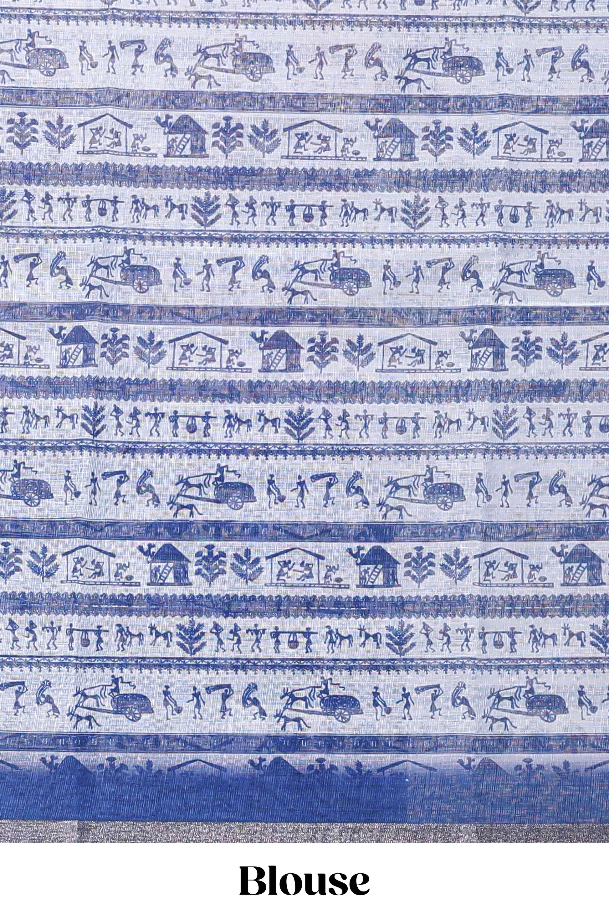 Royal blue casual linen saree