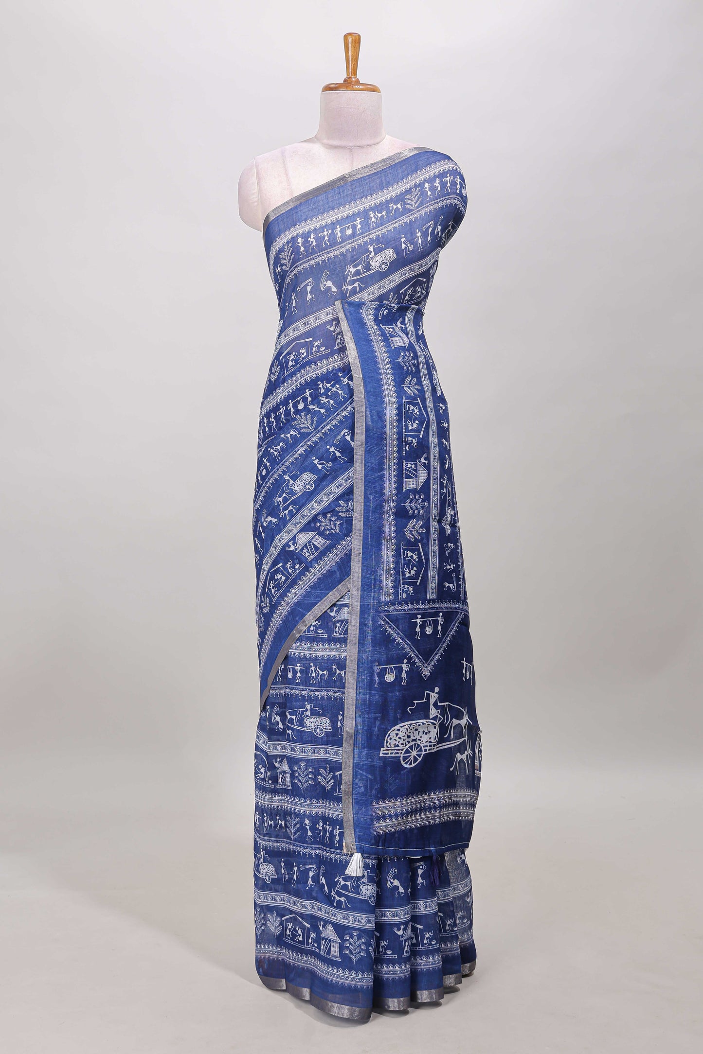 Royal blue linen cotton saree