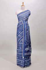 Royal blue linen cotton saree
