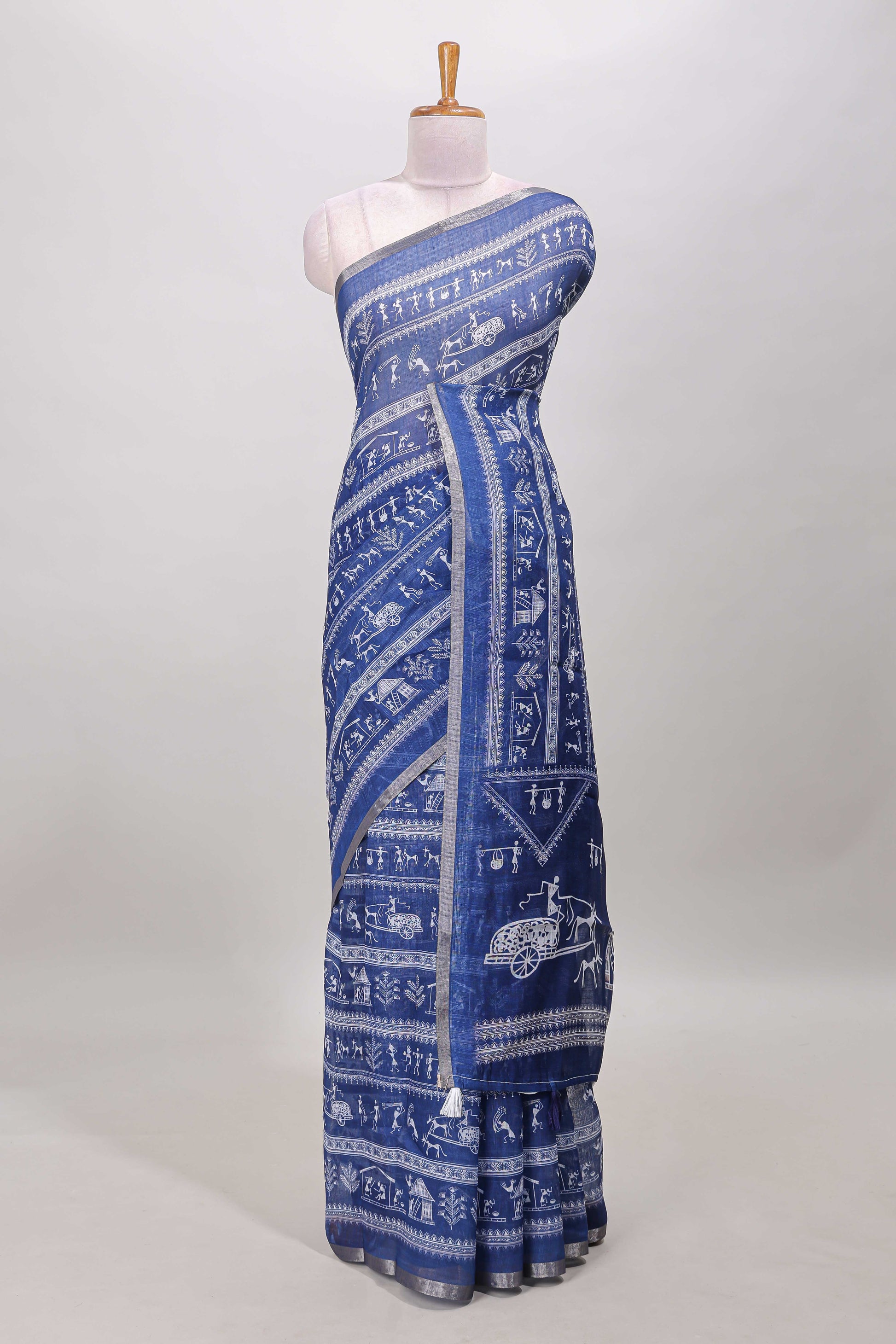 Royal blue linen cotton saree
