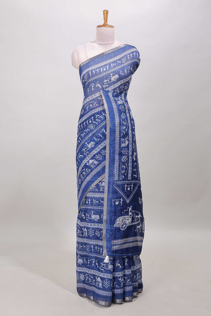 Royal blue linen cotton saree