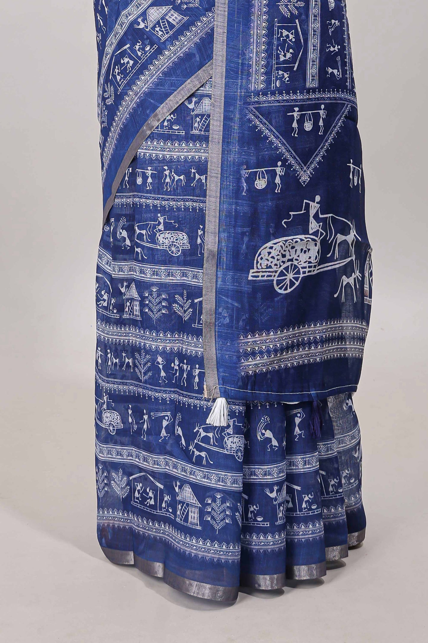 Royal blue printed blouse saree