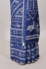 Royal blue printed blouse saree