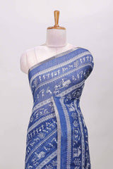 Royal blue self zari border