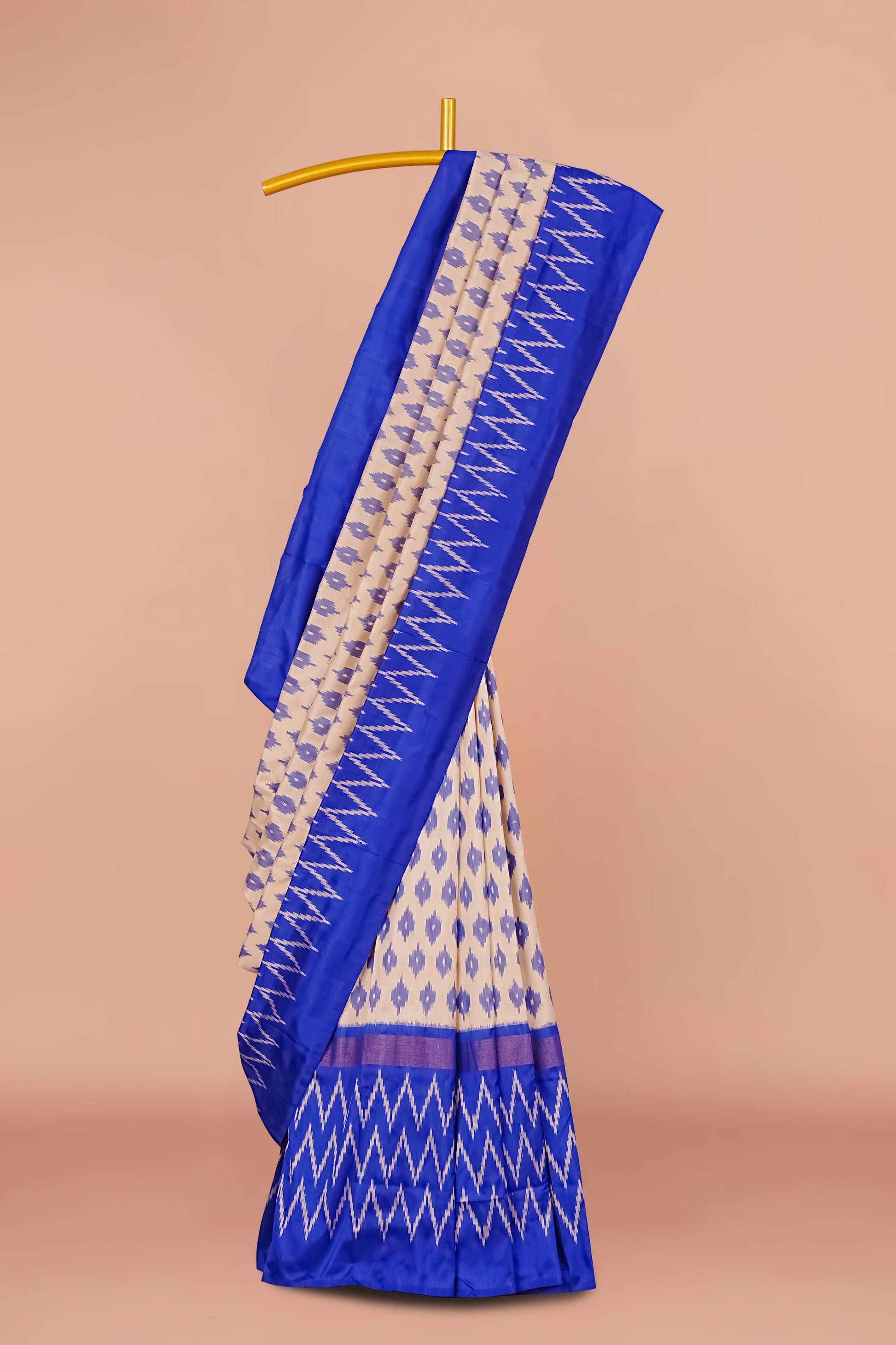 Royal blue white ikkat silk 