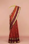 Rust orange pure silk saree