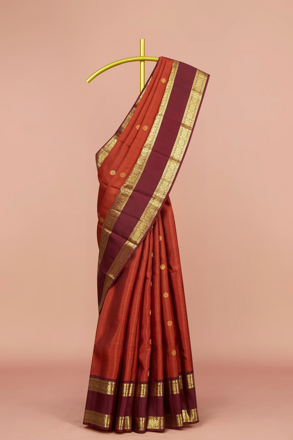 Rust orange pure silk saree