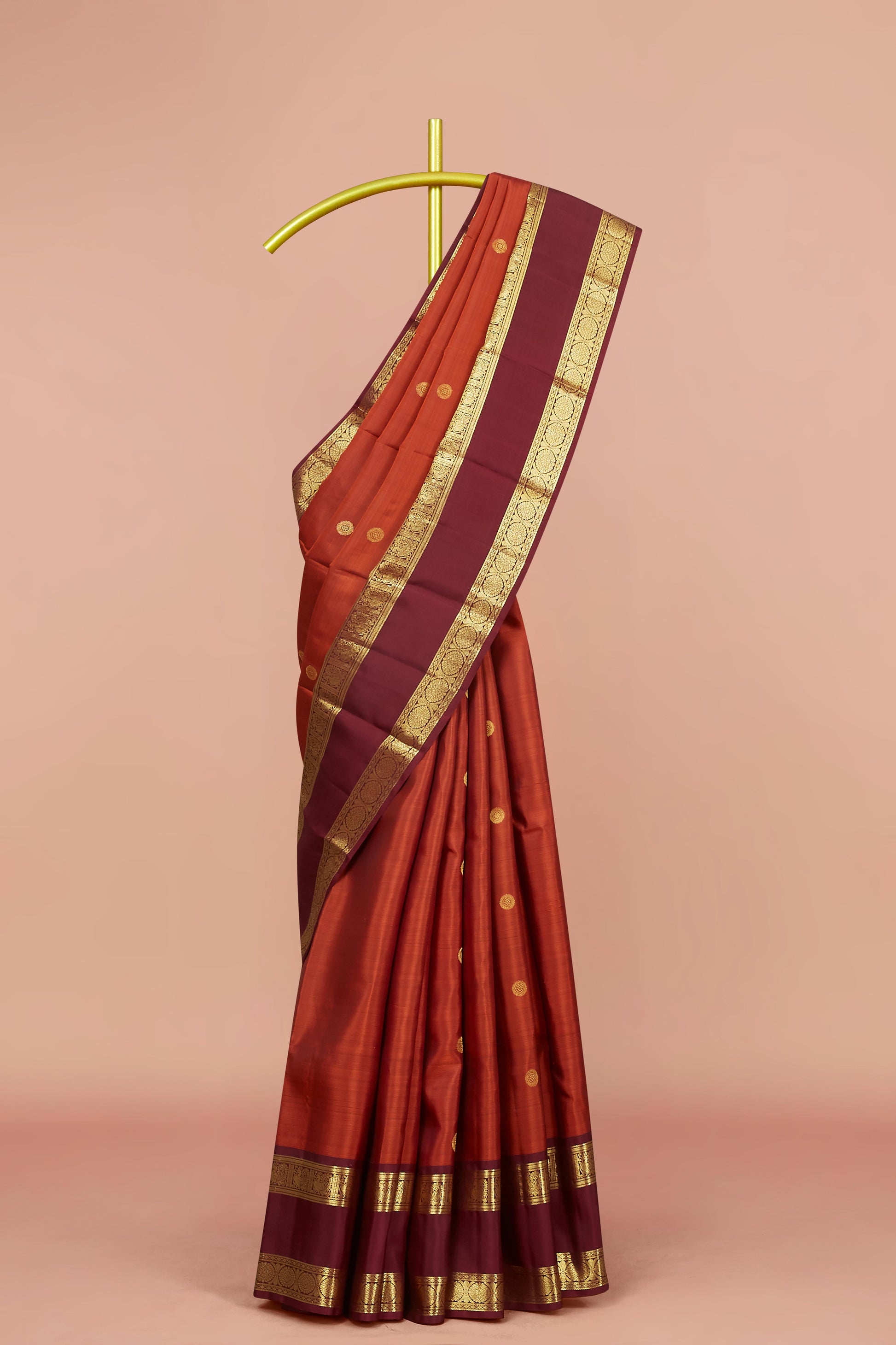 Rust orange pure silk saree