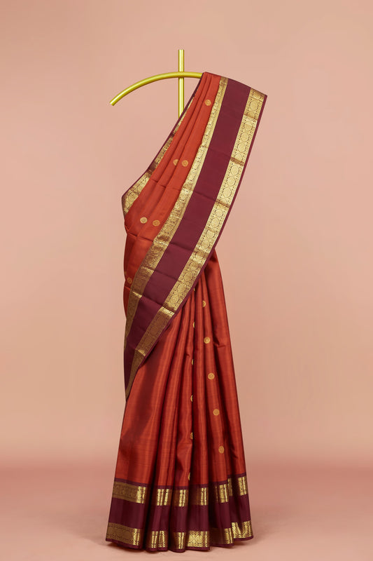 Rust orange pure silk saree