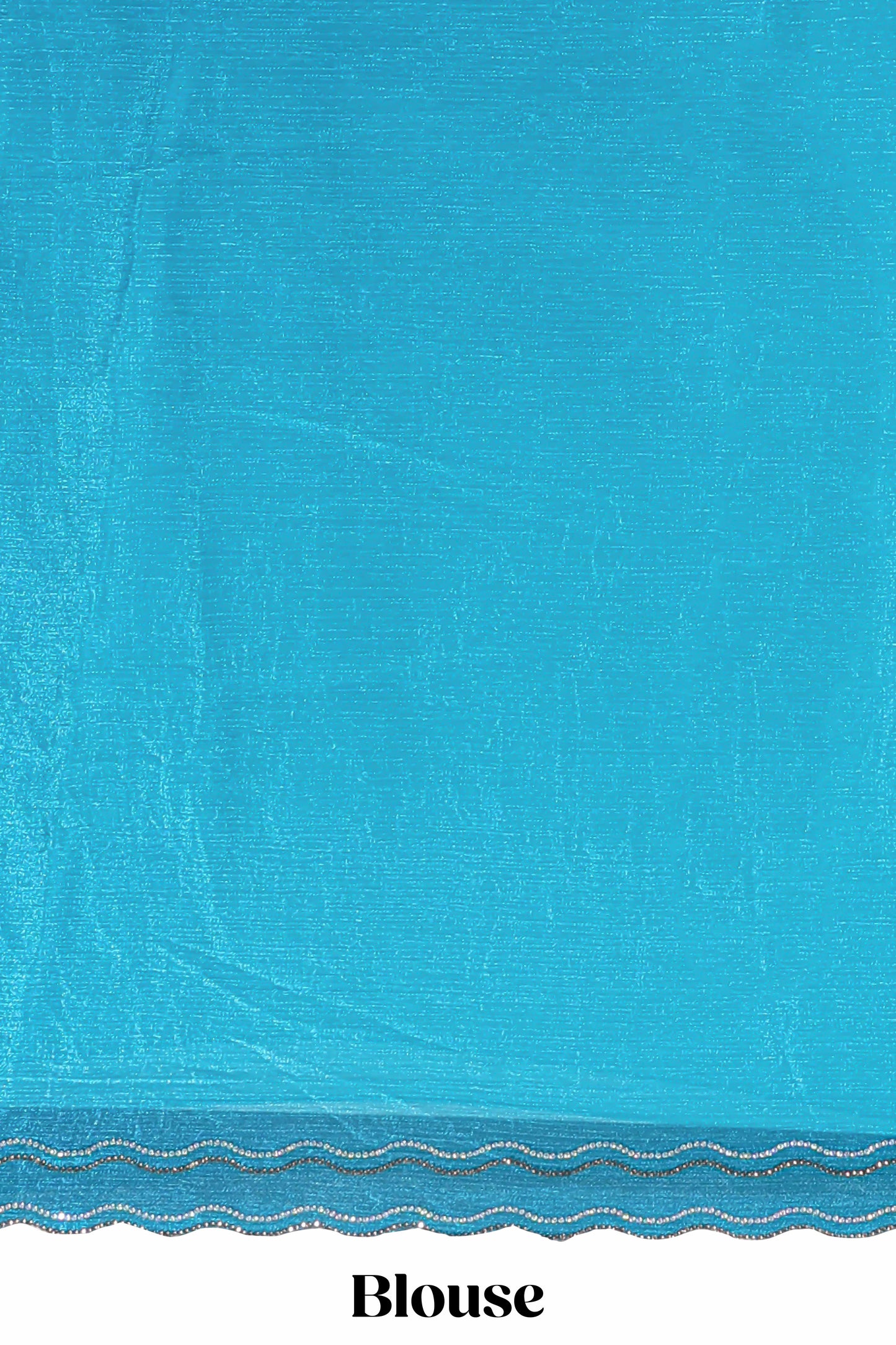 Blue floral stone work motifs semi chiffon saree with self scallop border and matching blouse