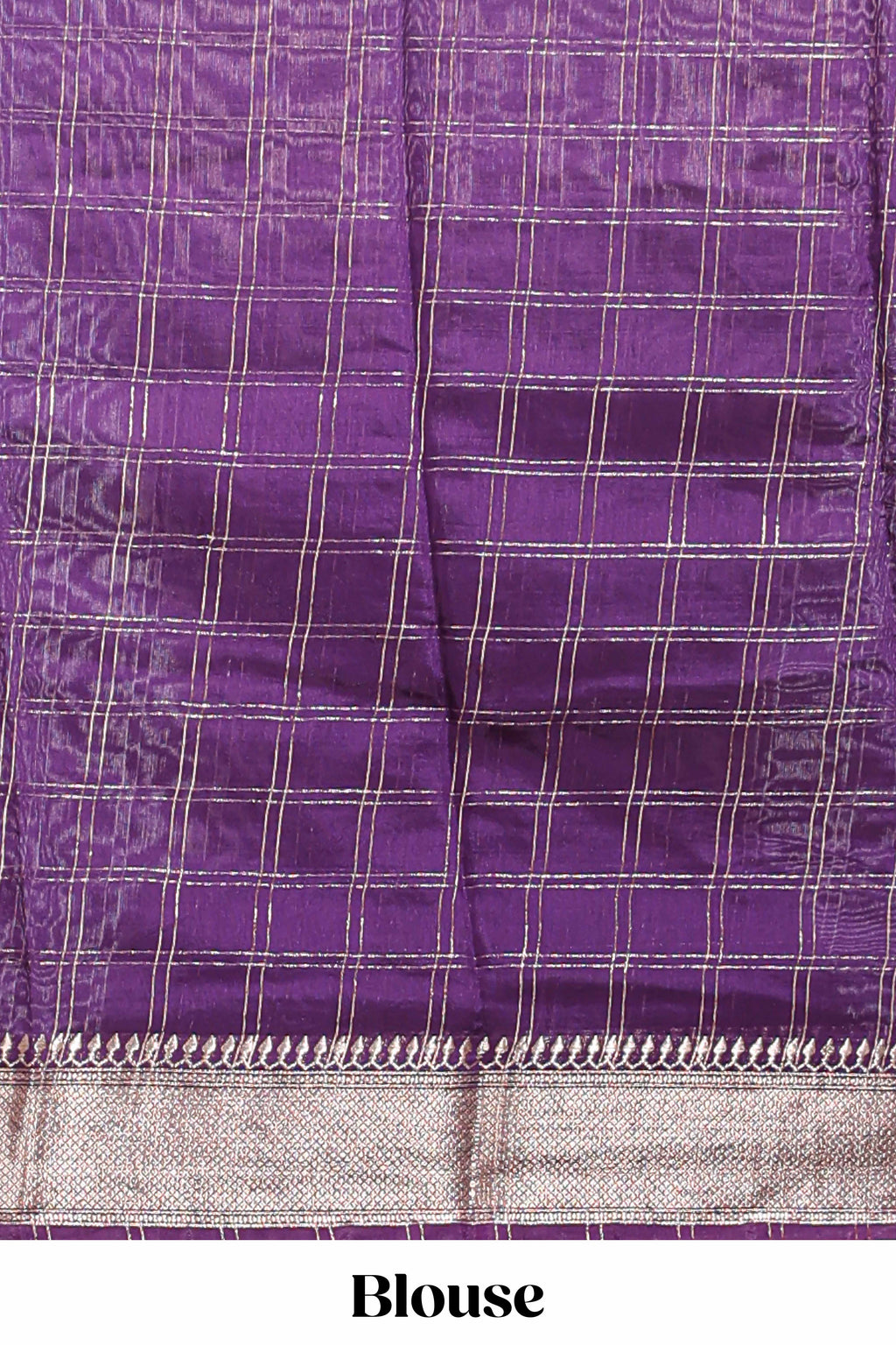 Pink checked semi banaras chiffon saree with self zari border and contrast blouse