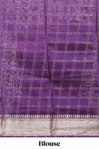 Pink checked semi banaras chiffon saree with self zari border and contrast blouse