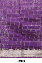 Pink checked semi banaras chiffon saree with self zari border and contrast blouse