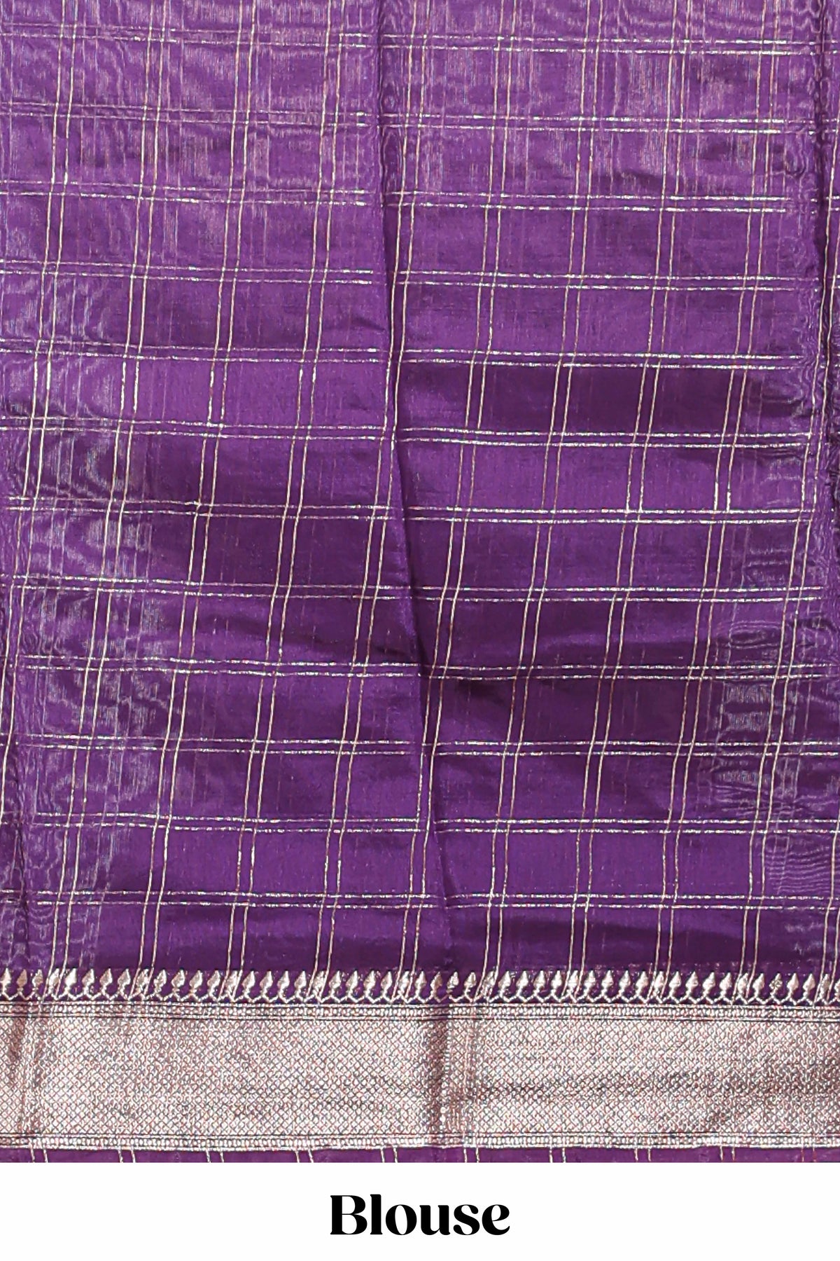 Pink checked semi banaras chiffon saree with self zari border and contrast blouse