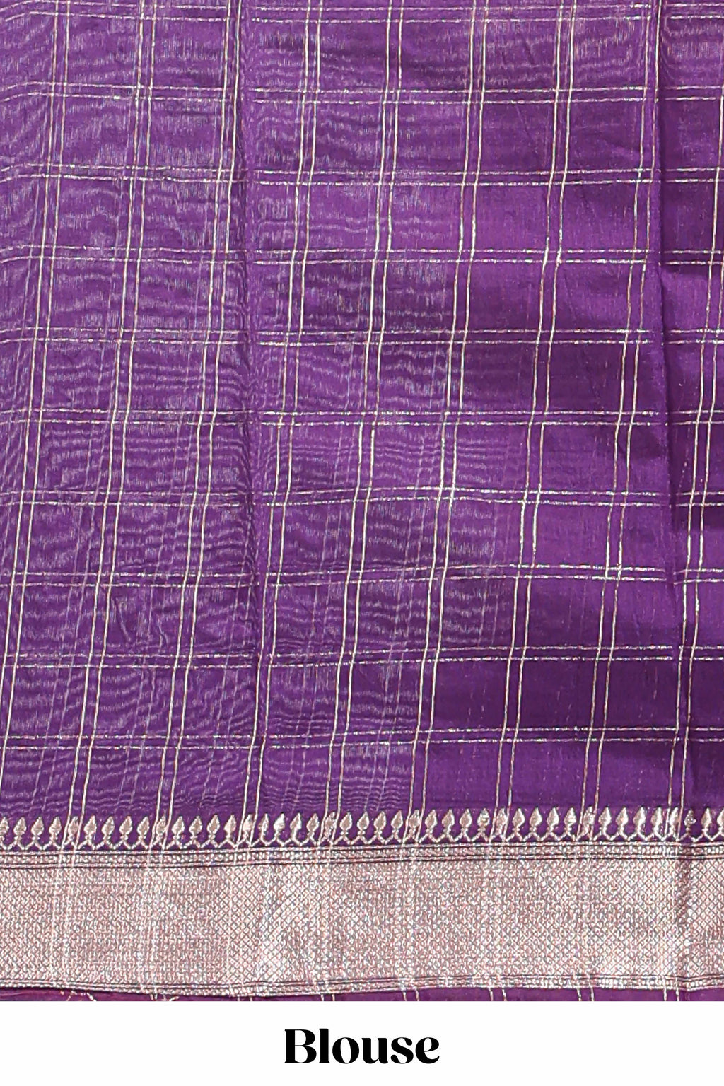 Lemon yellow checked semi banaras chiffon saree with self zari border and contrast blouse