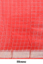 Black checked semi banaras chiffon saree with self zari border and contrast blouse
