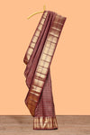 Maroon birds zari design swayamvara pattu saree with self zari border and matching blouse