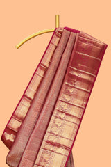 Rani pink geometric zari motifs design swayamvara pattu saree with self zari border and matching blouse