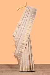 Pale beige floral zari design swayamvara pattu saree with self zari border and matching blouse