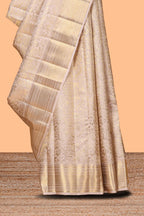 Pale beige floral zari design swayamvara pattu saree with self zari border and matching blouse