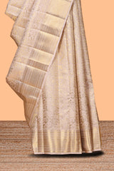 Pale beige floral zari design swayamvara pattu saree with self zari border and matching blouse