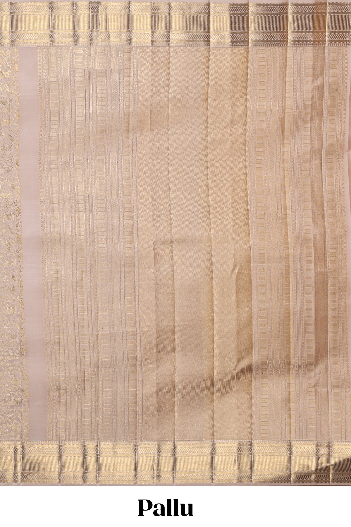 Pale beige floral zari design swayamvara pattu saree with self zari border and matching blouse