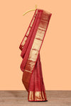 Red checked motifs zari design swayamvara pattu saree with self zari border and matching blouse
