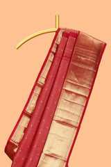 Red checked motifs zari design swayamvara pattu saree with self zari border and matching blouse