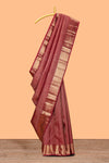 Maroon geometric zari design swayamvara pattu saree with self zari border and matching blouse