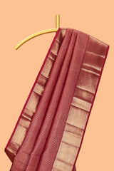 Maroon geometric zari design swayamvara pattu saree with self zari border and matching blouse