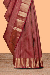 Maroon geometric zari design swayamvara pattu saree with self zari border and matching blouse