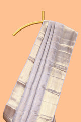 Grey checks zari design swayamvara pattu saree with self zari border and matching blouse