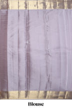 Grey checks zari design swayamvara pattu saree with self zari border and matching blouse