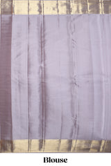 Grey checks zari design swayamvara pattu saree with self zari border and matching blouse