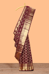 Maroon floral vine zari design swayamvara pattu saree with self zari border and matching blouse