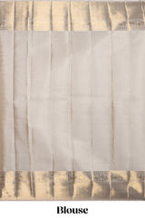 Beige unique bird zari design swayamvara pattu saree with self zari border and matching blouse