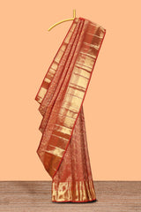 Rust red unique zari design swayamvara pattu saree with self zari border and matching blouse