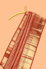 Rust red unique zari design swayamvara pattu saree with self zari border and matching blouse